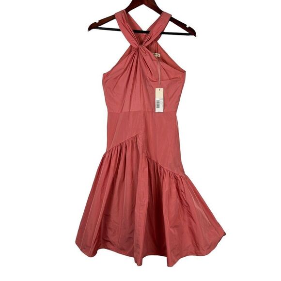 NEW Rebecca Taylor Size 0 Knot Neck Taffeta Dress coral color Fit & Flare $395 - Picture 1 of 9